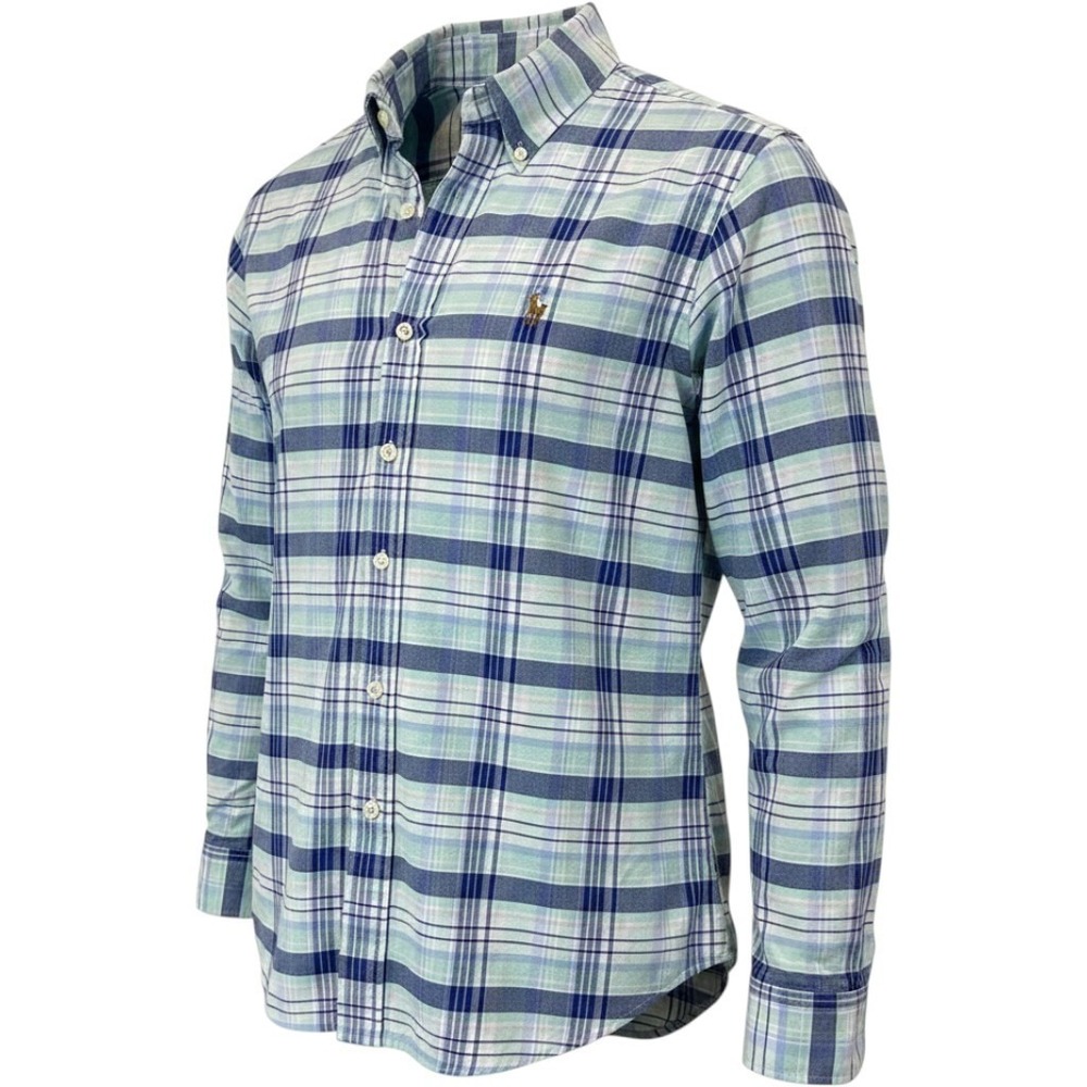 Lot 2 Ralph Lauren Mens M Classic Fit Button Down Shirts Plaid Blue Pony
